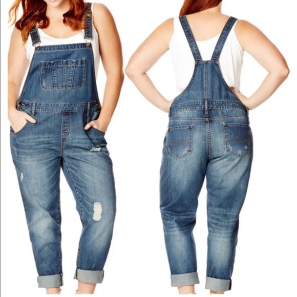 City Chic Over it all Overalls denim with distressing - Picture 1 of 11